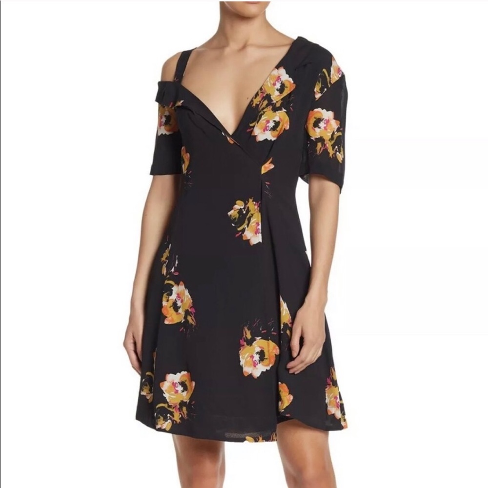 A.L.C. Lucia Silk Floral Wrap Cold Shoulder Dress